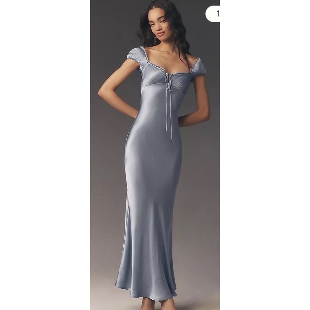 Anthropologie Bardot Satin Maxi Dress‎ Light Blue Size 12 New With Tags